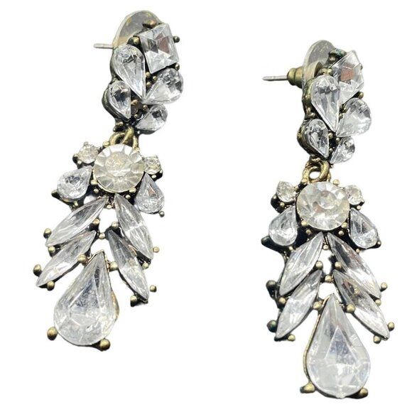 N/A Jewelry - Clear Rhinestone Crystal Bridal Evening Formal Dangle Drop Earrings  Gold Tone